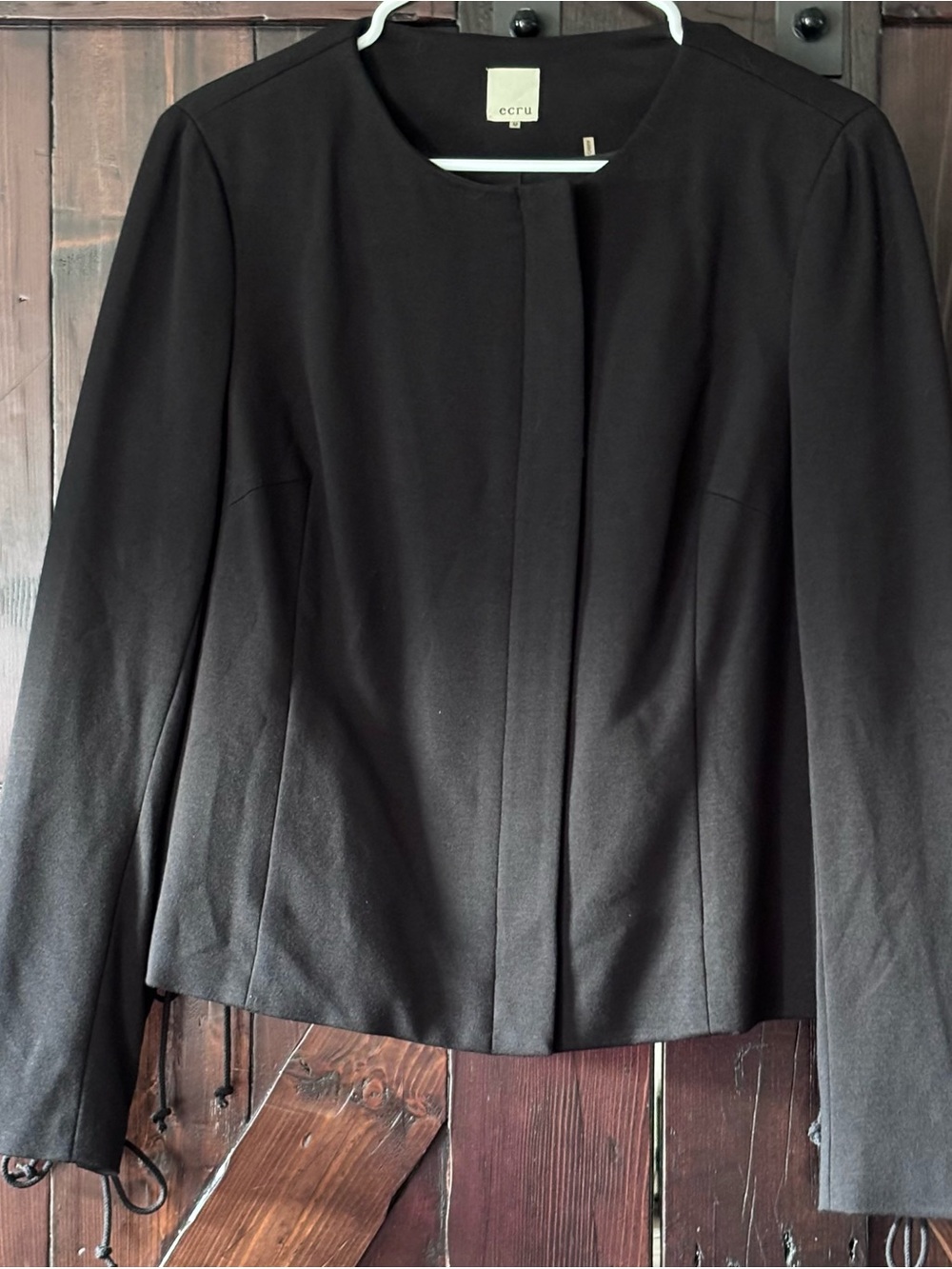ecru Black Collarless Tailored Blazer